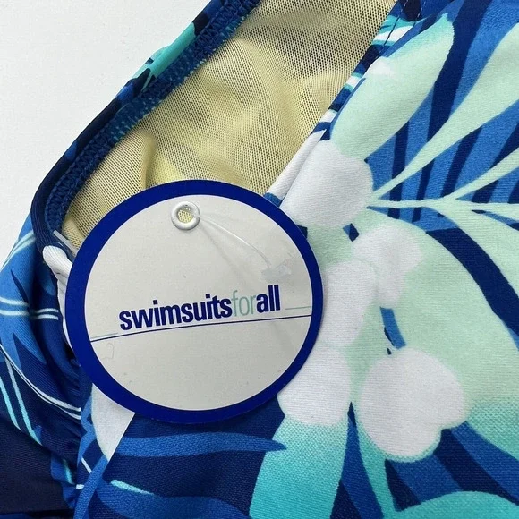 Swimsuits For All Blue Tropical Tankini Top Size 32 Ruffle NWT - Picture 7 of 10